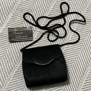 Black Evening Bag Pacific Express Twilight Collection Black Satin Rhinestone NEW